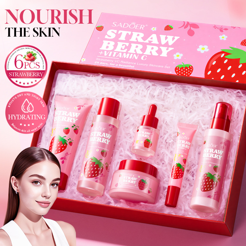 Luxury Skincare Gift Set For Women - 딸기 VC 브라이트닝 럭셔리 케어 6종