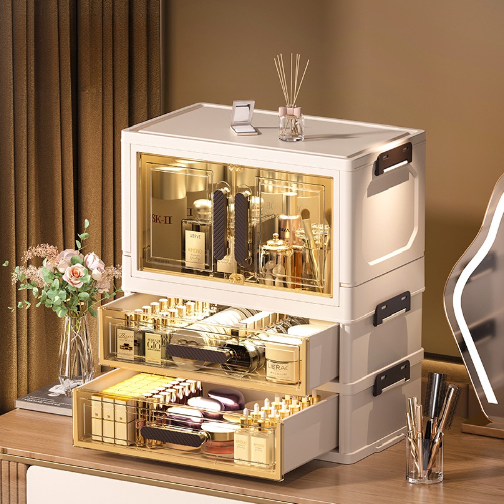 Luxury Skincare Organizer - 다기능 3단 화장품 정리함, 접이식 메이크업