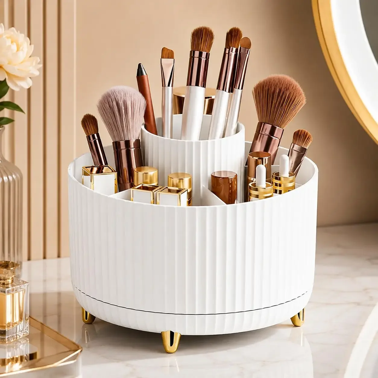 360도 회전 메이크업 정리함 고급 스트라이프 화장품  - Luxury Skincare Organizer 리뷰 및 가격